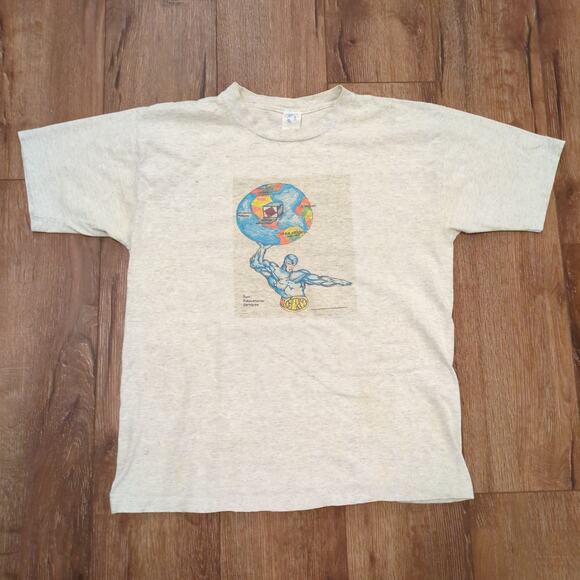 VTG World Gym Cyber Tech Adult XL Shirt Superhero Earth Muscle Single Stitch 90s - Picture 1 of 10